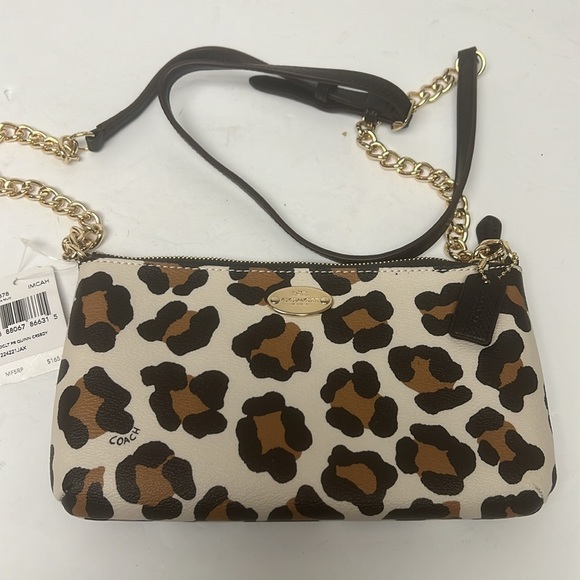 COACH LEOPARD OCELOT QUINN CROSSBODY CHAIN BAG F35878 Tan Black Brown - Picture 2 of 10